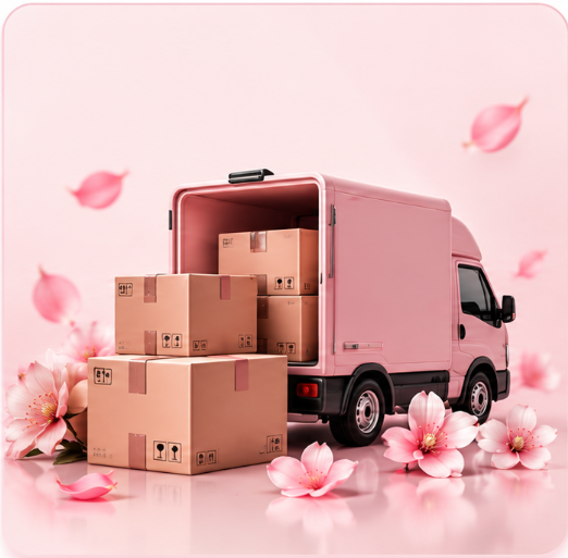 Pink delivery van with elegant packages