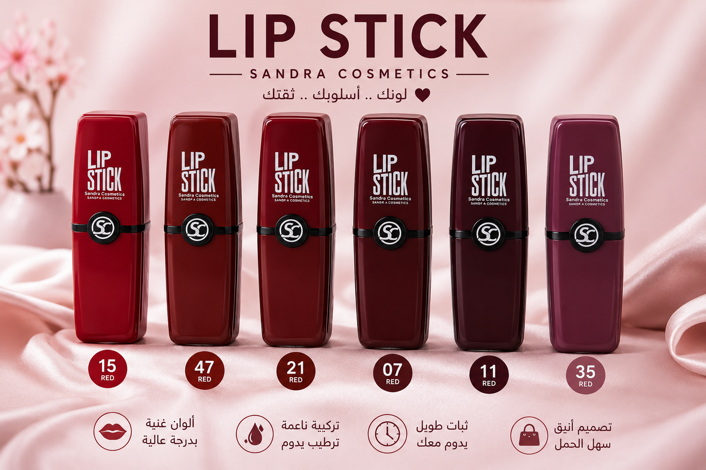 أحمر شفاه Sandra Cosmetics Lip Stick – درجات متنوعة